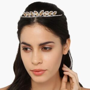 Gold Plated Rhinestone Studded Tiara Hairband for Women