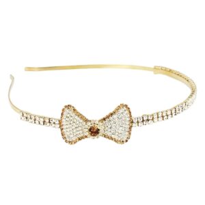 Gold Plated Rhinestones Studded Bow Hair Band for Women