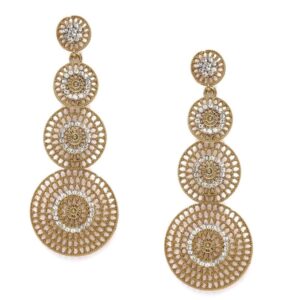 Gold Plated Rhinestones Studded Circular Shaped Dangle Earrings for Women