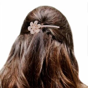 Gold Plated Rhinestones Studded Floral Hair Comb Pin for Women
