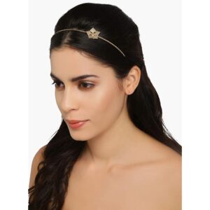 Gold Plated Rhinestones Studded Floral Hairband for Women