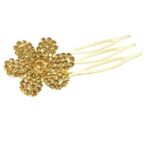 Gold Plated Rhinestones Studded Hair Comb Pins Set of 2 for Women