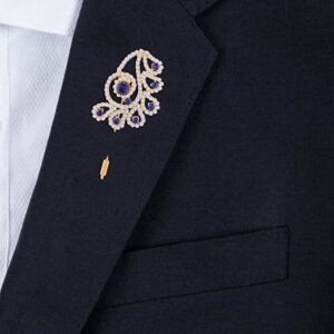 Gold Plated Rhinestones Studded Lapel Pin for Men