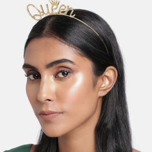 Gold Plated Rhinestones Studded Queen Hairband Crown for Women