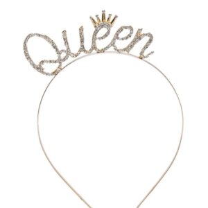 Gold Plated Rhinestones Studded Queen Hairband Crown for Women