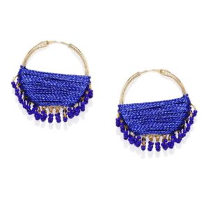 Gold Plated Silk Threaded Tiny Beads Embellished White Hoop Earrings for Women and Girls