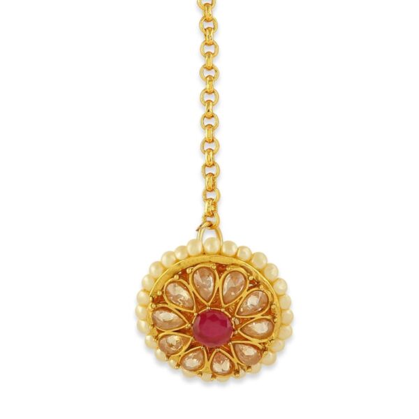 MT0518SR30G -AccessHer Gold Color Copper Material Ruby and gold Rajasthani Borla Maangtika - access-her