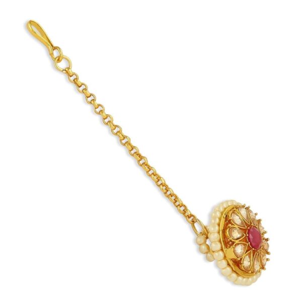 MT0518SR30G -AccessHer Gold Color Copper Material Ruby and gold Rajasthani Borla Maangtika - access-her