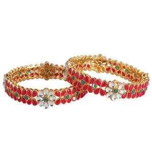 Gold Plated Ruby Studded Bangles Set of 2 for Women