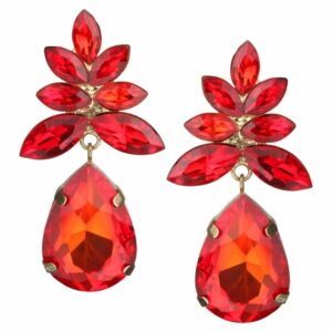 Gold Plated Shiny Red Rhinestone Dangle Earrings for Women