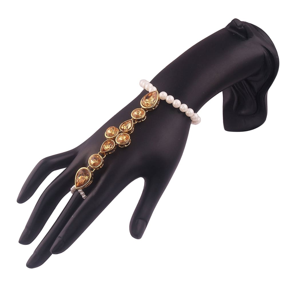 Golden Kundan and Moti Ring Bracelet-BR0917OR6575GW