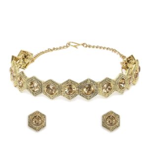 Traditional Gold Plated Semi-Precious Stone Studded Choker Necklace Set for Women