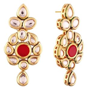 Gold Plated Traditional Dangle Earrings Vilandi Kundan with Ruby