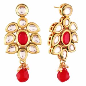 Gold Plated Traditional Dangler Earrings Vilandi Kundan with Ruby for women