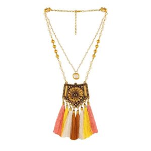 Gold Plated Traditional Multicolor Chic Layered Tassel Chain Necklace for Women