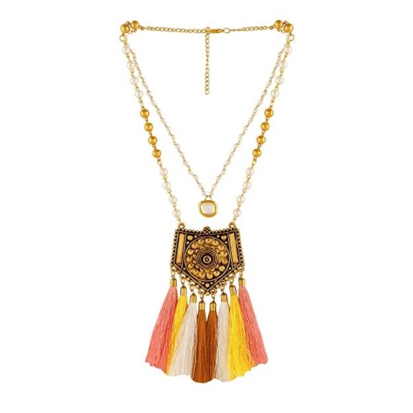 Gold Plated Traditional Multicolor Chic Layered Tassel Chain