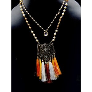 Gold Plated Traditional Multicolor Chic Layered Tassel Chain Necklace for Women