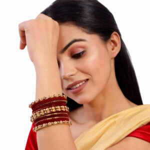 Gold Plated Velvet and Meenakari Bangles Set of 20 for Women