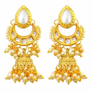 Gold Plated Vilandi Kundan Jhumka Earrings for Women
