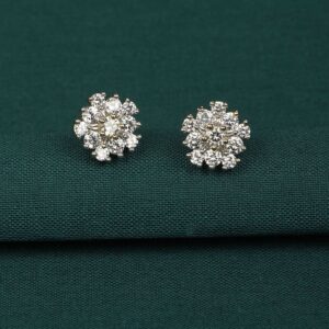 Gold Plated White American Diamond Floral Stud Earrings For Women