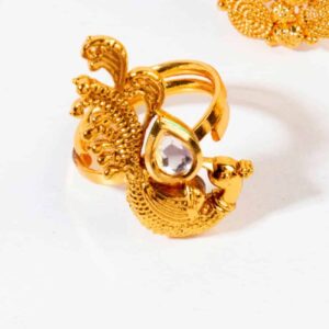 Gold Plates Traditional Peacock Finger Ring for Women