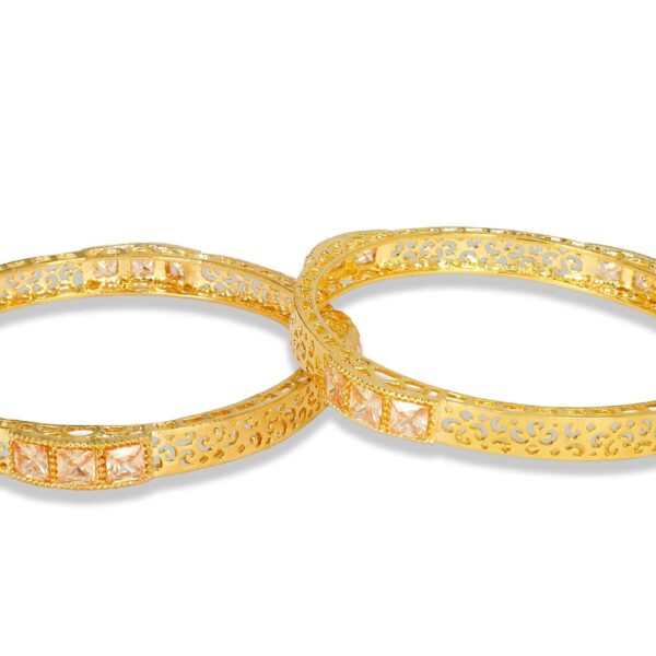 Accessher Gold Plating Filigree Bangles with Champagne Color