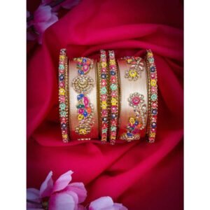 Gold Silk Thread Enameled Studded Bangles Set of 6 for Women