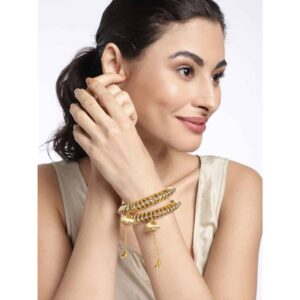 Gold Silk Thread Studded Bangles with Latkan Set of 2 for Women