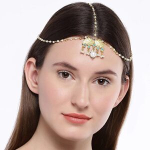 Gold Tone Filigree Style Head Chain with Artificial Stone maang tikka-DM0519MV11GW1