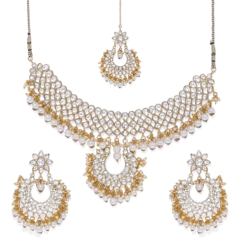 AccessHer Gold Tone Kundan and Pearls Bridal Jewellery Set