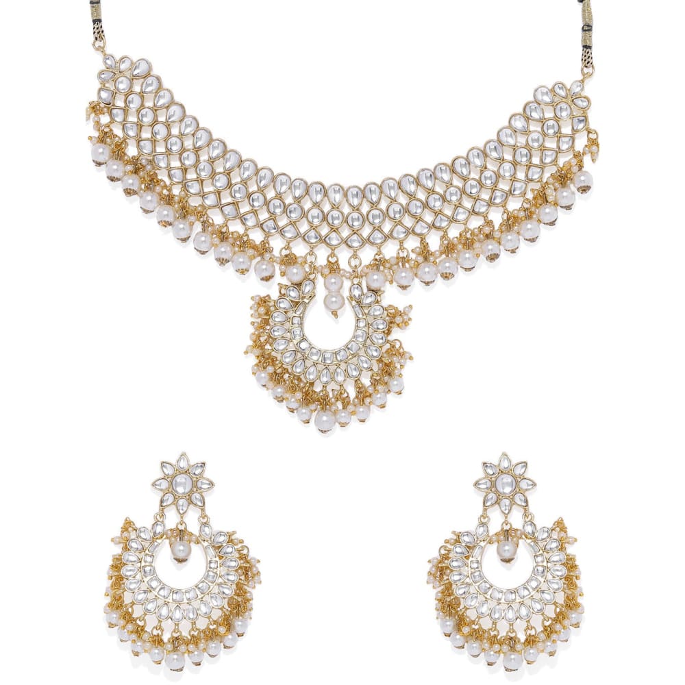 AccessHer Gold Tone Kundan and Pearls Bridal Jewellery Set