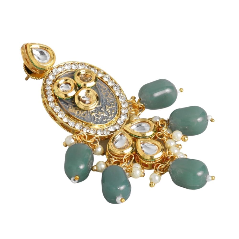 Gold toned Kundan and gray enamel Jewellery set -