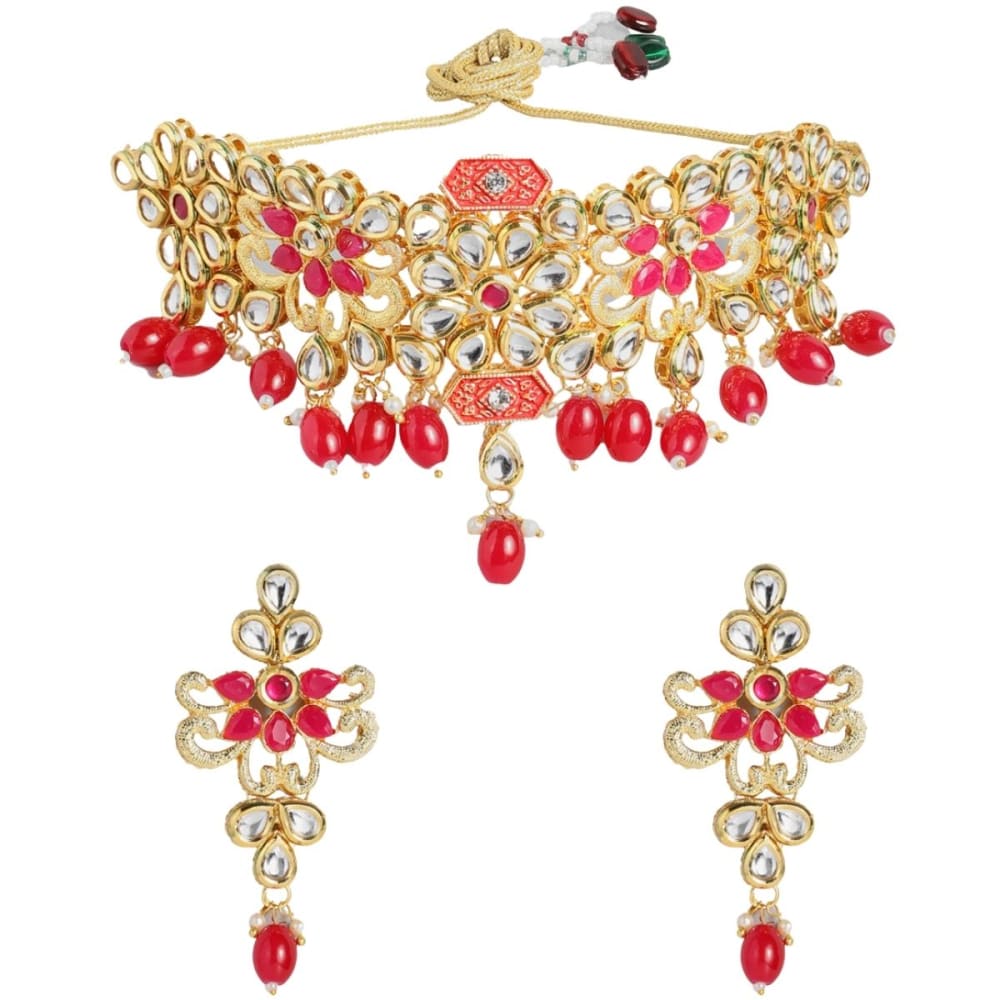 Gold toned Kundan and ruby choker Jewellery set - Jewellery