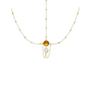 Gold Toned Pearl Head Chain with Artificial Stone For Women.