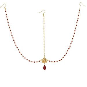 Gold Toned red Beads Head Chain- DM0519MV10GR
