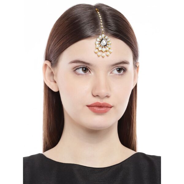 Accessher Gold Toned Tear-Drop kundan Bindiya Style Brass
