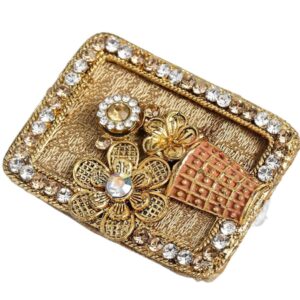 Gold-Toned & White Handcrafted Stone-Studded Brooch for women