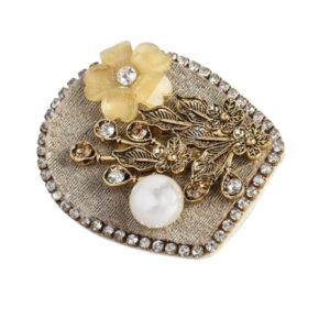 Gold-Toned White Stone-Studded Handcrafted Enamelled Brooch for women