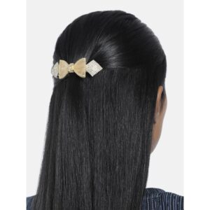 Golden Bow Studded Hair Back Clip Hair Barrette for Women