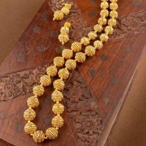 Traditional Gold Plated Filigree Balls Long Necklace Set