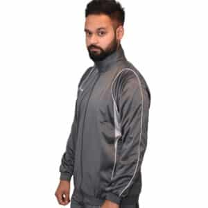 Varjish Dark Grey With White Piping Super Poly Sport Wears Tracksuit