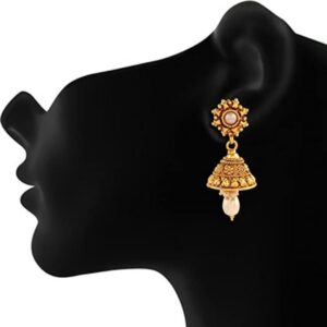 Handcrafted Antique Gold Plated Traditional Ethnic Jhumki Earrings with Pearl for Women and Girls Pair of 1
