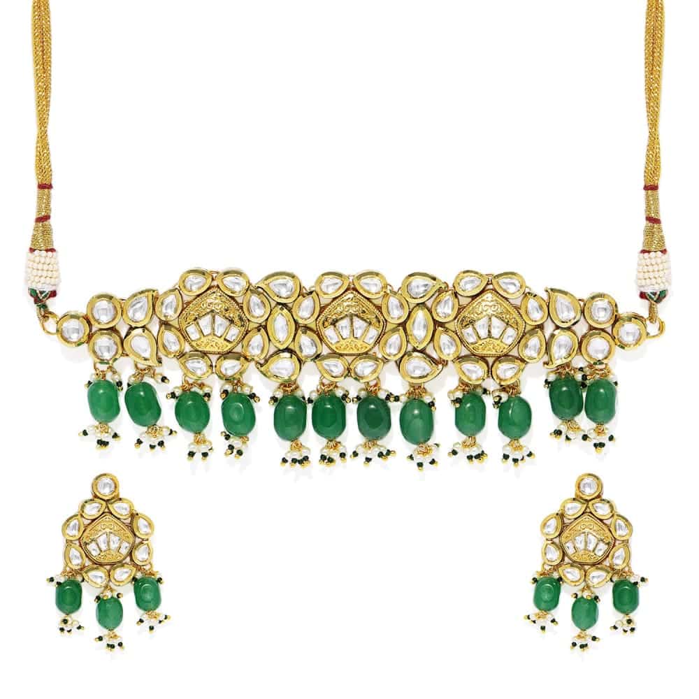Handcrafted Gold Toned Vilandi Kundan Emerald Choker Set for