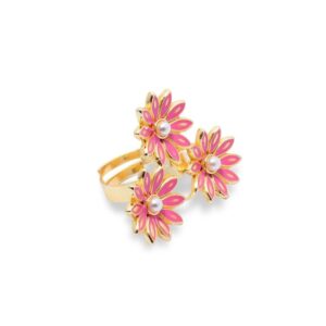 Handcrafted Pink Enamel Embellished Floral Finger Ring for Women