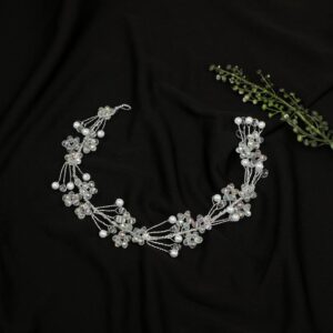 Handcrafted Silver Plated Crystal Beads and Pearls Floral Wedding Hair Vine/Headband for Women and Girls