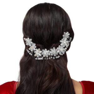 Handcrafted Silver Plated Crystal Beads Floral Wedding Hair Vine/Headband for Women and Girls