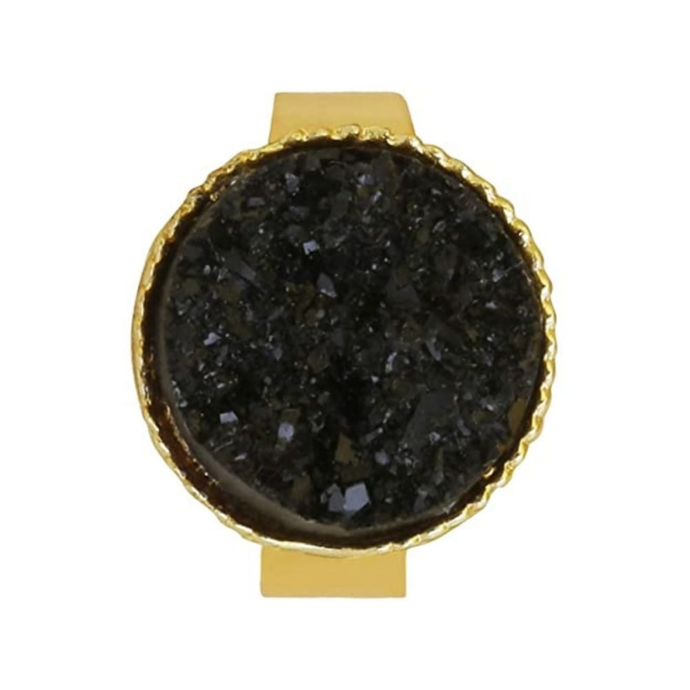 ACCESSHER Traditional Gold Plated Black Druzy Stone Freesize