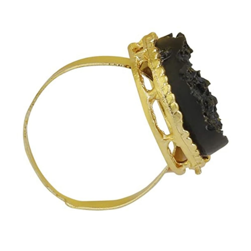 ACCESSHER Traditional Gold Plated Black Druzy Stone Freesize