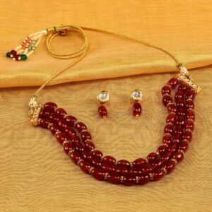Gold Plated Jewellery Set with Statement Beads Choker Necklace and delicate minimal Earrings for Women