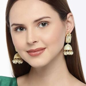 Jhumki Earrings With Ivory Enamel for women